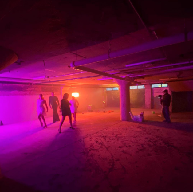 Studio with pink lighting